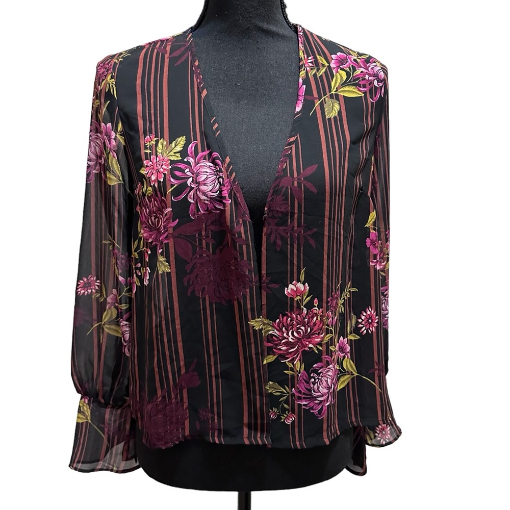 Floral Chiffon Cardigan Long Sleeve Blouse‎ Sheer Size Small Forever 21 NWT